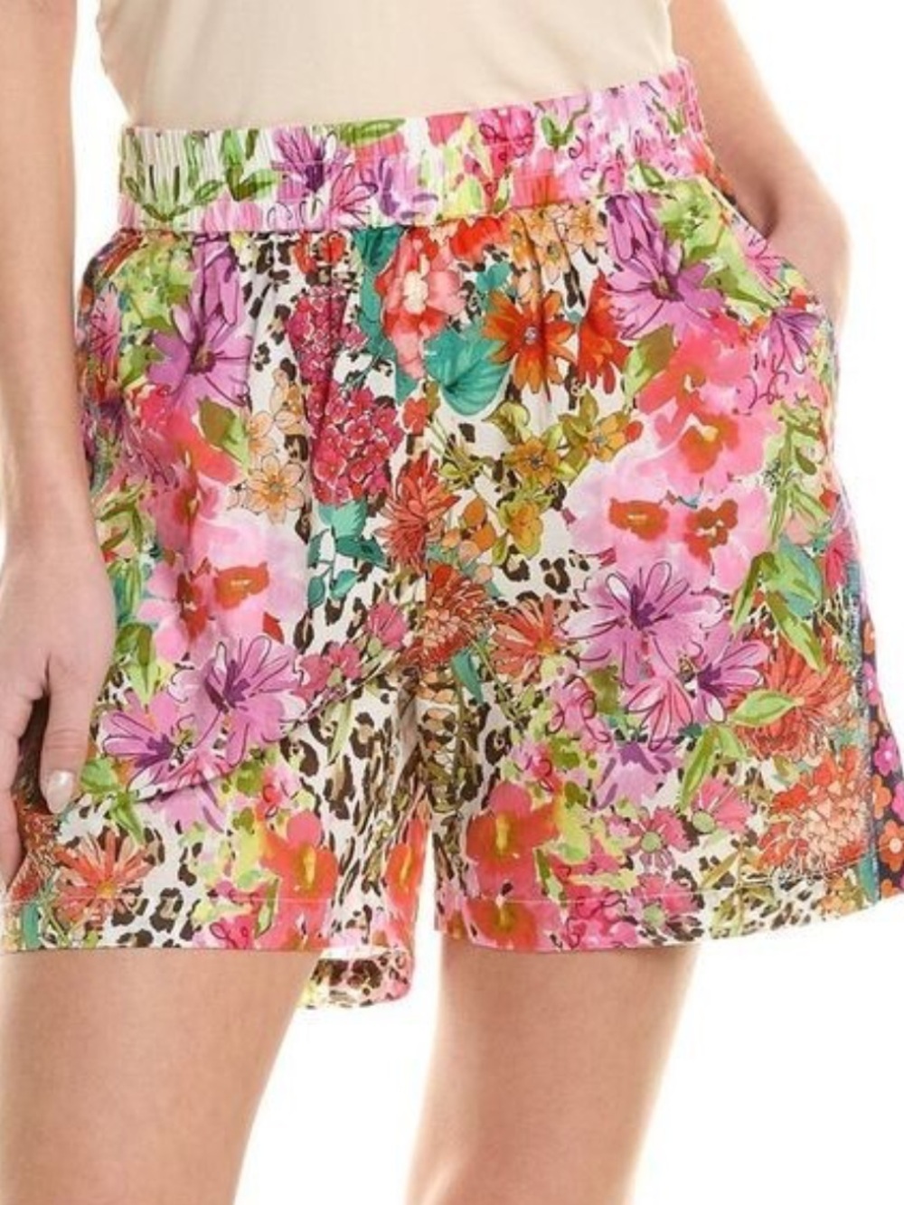 Johnny Was Wild Garden Floral-Print Cotton Bermuda Shorts M